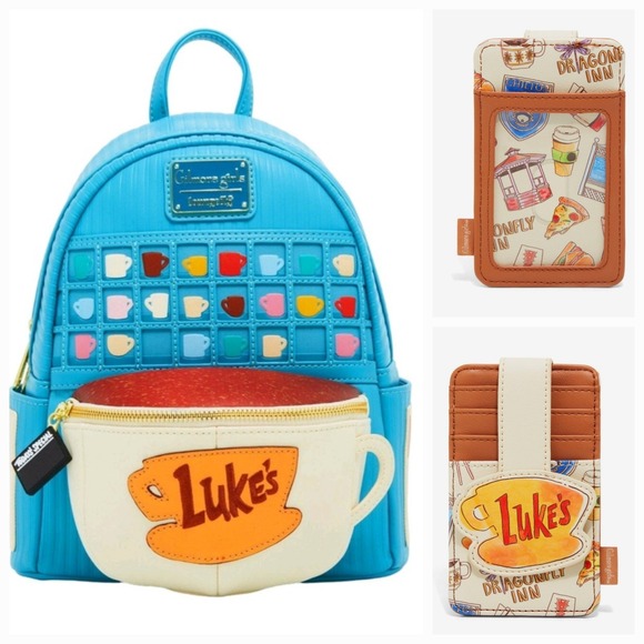 NEW! Loungefly Gilmore Girls Luke's Diner Coffee Cup Backpack Wit CARDHOLDER SET - Picture 2 of 11